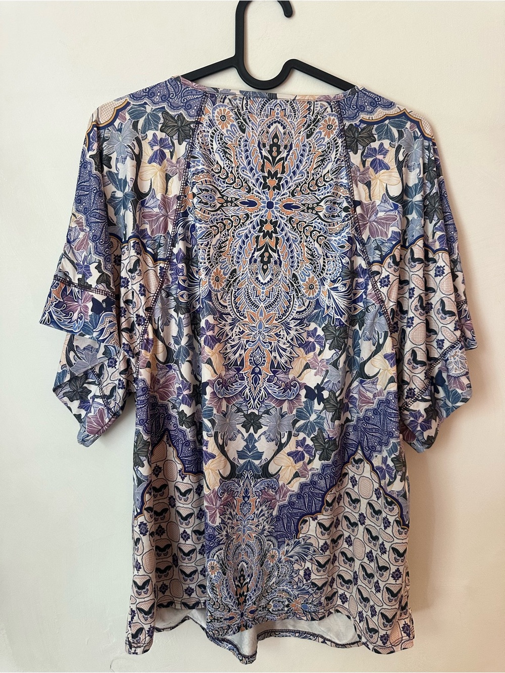 ONE WORLD Purple & Blue Embellished Sparkle V-Neck Boho Blouse Size Large - Picture 2 of 5